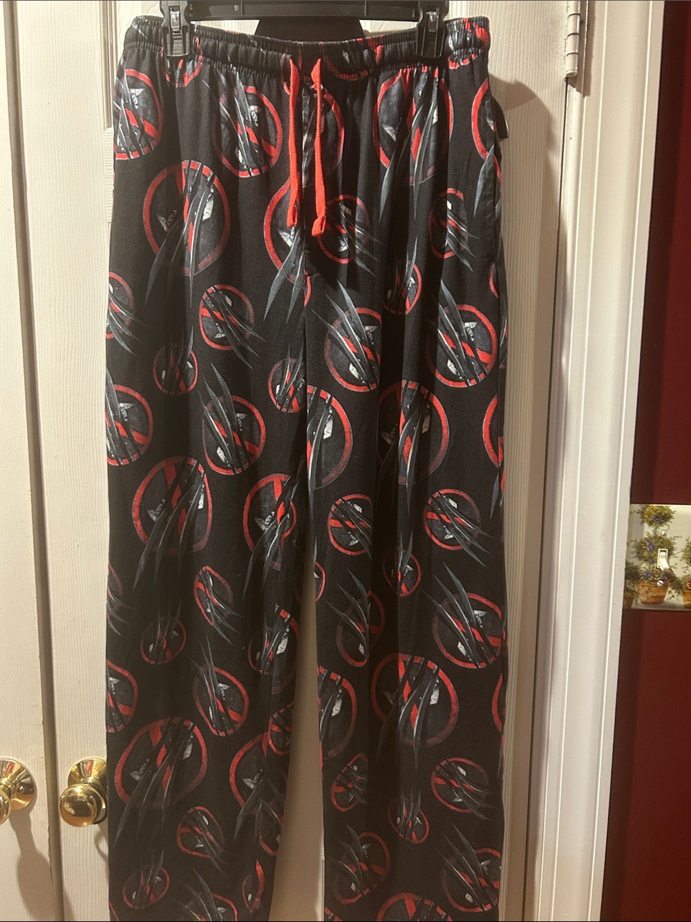 Marvel Men's Deadpool Black and Red Graphic Jogger Pants